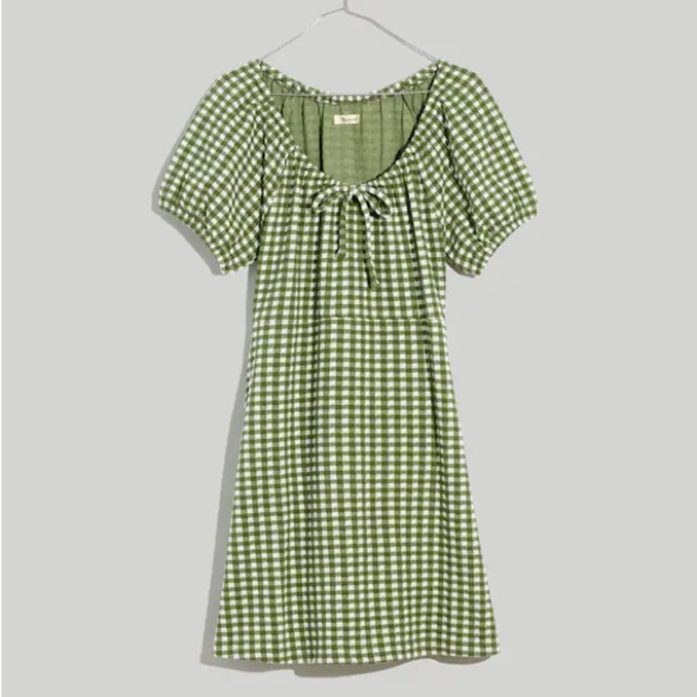Madewell Jacquard Puff-Sleeve Mini Dress in Gingham Check